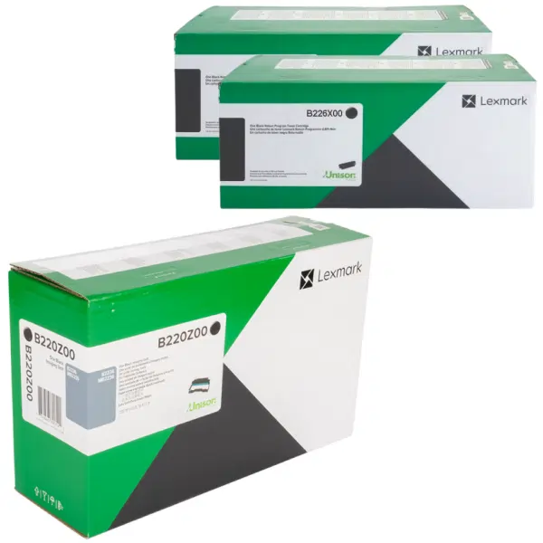 Lexmark B220Z00 Imaging Unit & 2 x Lexmark B226X00 Extra High Yield Black Toner Cartridge