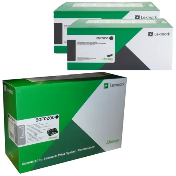 Lexmark 500Z (50F0Z00) Imaging Unit & 2 x Lexmark 603 (60F3000) Black Toner Cartridge