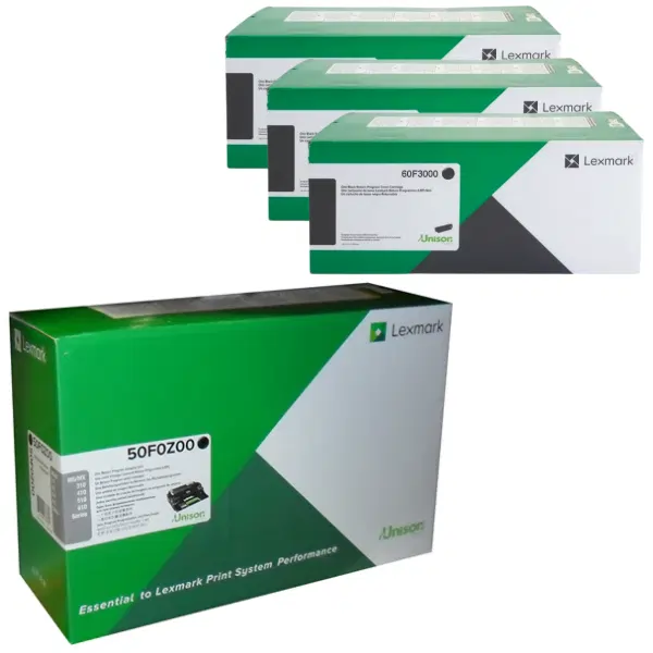 Lexmark 500Z (50F0Z00) Imaging Unit & 3 x Lexmark 603 (60F3000) Black Toner Cartridge