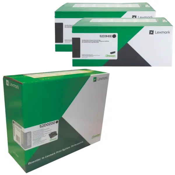 Lexmark 520Z (52D0Z00) Imaging Unit & 2 x Lexmark 523H (52D3H0E) High Yield Black Toner Cartridge