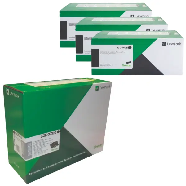 Lexmark 520Z (52D0Z00) Imaging Unit & 3 x Lexmark 523H (52D3H0E) High Yield Black Toner Cartridge