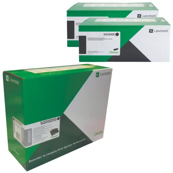 Lexmark 520Z (52D0Z00) Imaging Unit & 2 x Lexmark 623H (62D3H0E) High Yield Black Toner Cartridge