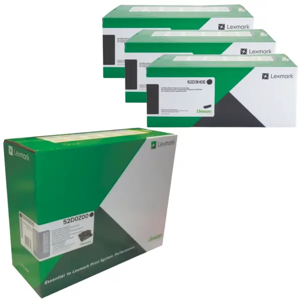 Lexmark 520Z (52D0Z00) Imaging Unit & 3 x Lexmark 623H (62D3H0E) High Yield Black Toner Cartridge