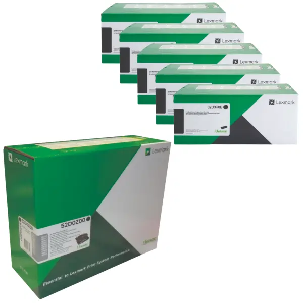 Lexmark 520Z (52D0Z00) Imaging Unit & 5 x Lexmark 623H (62D3H0E) High Yield Black Toner Cartridge