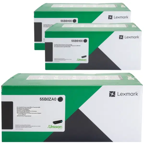 Lexmark 55B0ZA0 Imaging Unit & 2 x Lexmark 55B6H00 High Yield Black Toner Cartridge