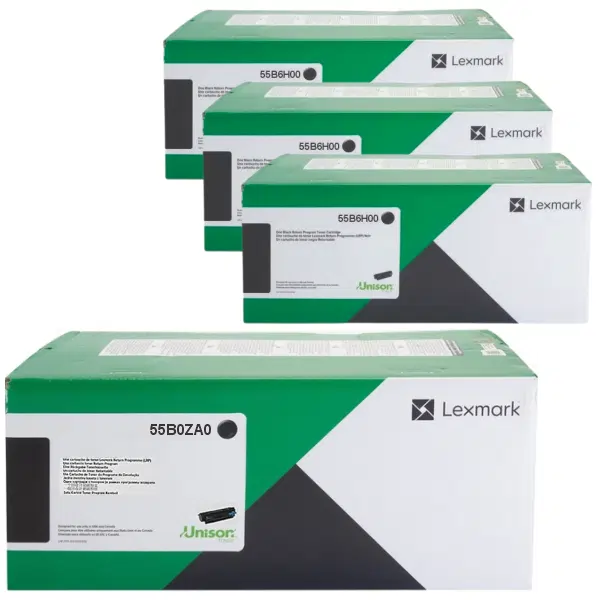 Lexmark 55B0ZA0 Imaging Unit & 3 x Lexmark 55B6H00 High Yield Black Toner Cartridge