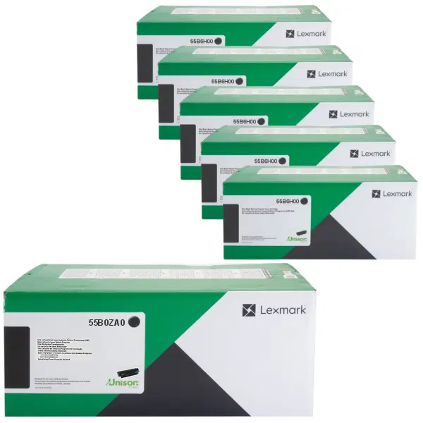 Lexmark 55B0ZA0 Imaging Unit & 5 x Lexmark 55B6H00 High Yield Black Toner Cartridge