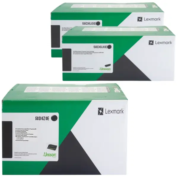 Lexmark 58D0Z0E Imaging Unit & 2 x Lexmark 58D6U0E Ultra High Yield Black Toner Cartridge