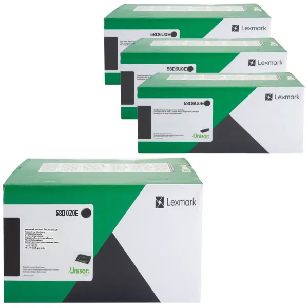 Lexmark 58D0Z0E Imaging Unit & 3 x Lexmark 58D6U0E Ultra High Yield Black Toner Cartridge