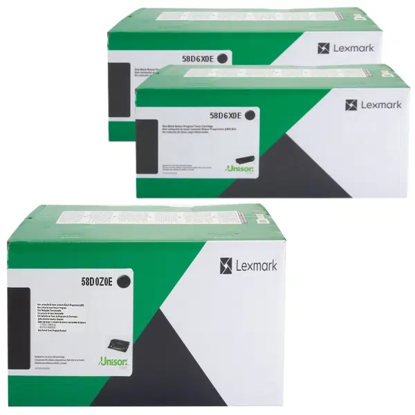 Lexmark 58D0Z0E Imaging Unit & 2 x Lexmark 58D6X0E Extra High Yield Black Toner Cartridge