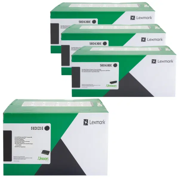 Lexmark 58D0Z0E Imaging Unit & 3 x Lexmark 58D6X0E Extra High Yield Black Toner Cartridge