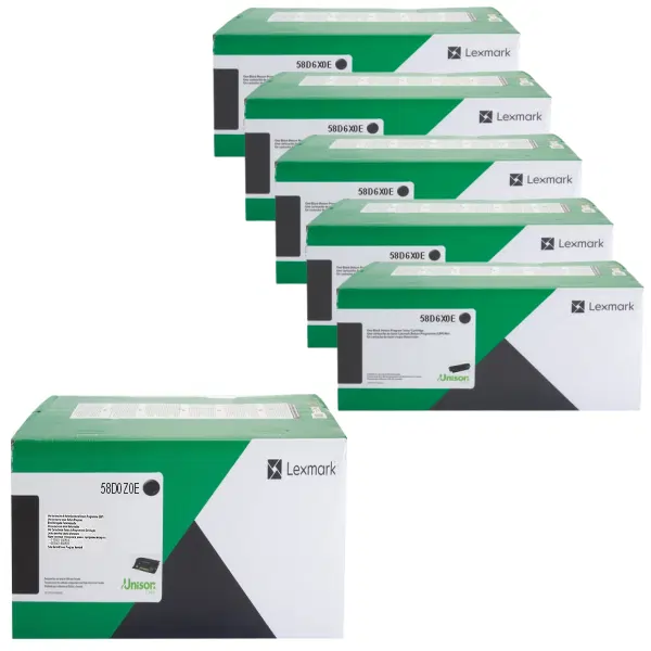 Lexmark 58D0Z0E Imaging Unit & 5 x Lexmark 58D6X0E Extra High Yield Black Toner Cartridge