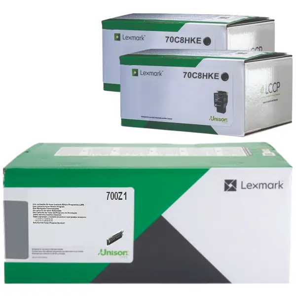 Lexmark 700Z1 (70C0Z10) Black Imaging Unit & 2 x Lexmark 708HK (70C8HKE) High Yield Black Toner Cartridge