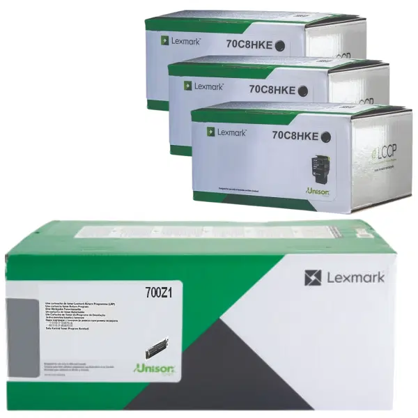 Lexmark 700Z1 (70C0Z10) Black Imaging Unit & 3 x Lexmark 708HK (70C8HKE) High Yield Black Toner Cartridge