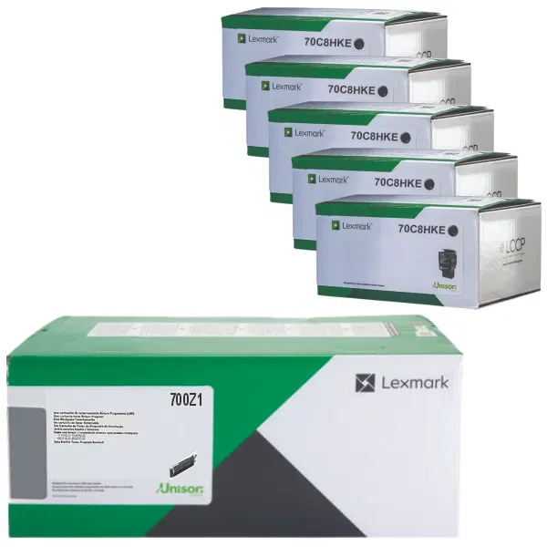 Lexmark 700Z1 (70C0Z10) Black Imaging Unit & 5 x Lexmark 708HK (70C8HKE) High Yield Black Toner Cartridge