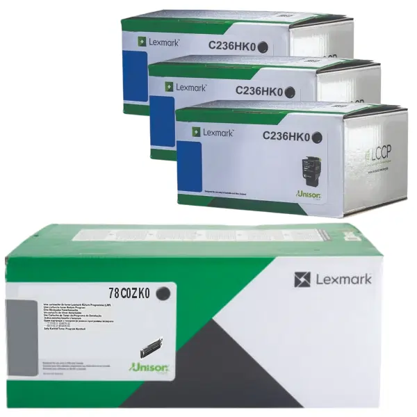 Lexmark 78C0ZK0 Black Imaging Kit & 3 x Lexmark C236HK0 High Yield Black Toner Cartridge