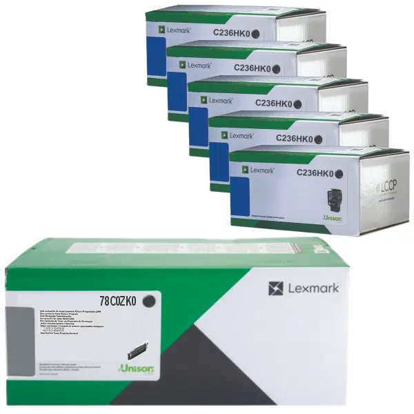 Lexmark 78C0ZK0 Black Imaging Kit & 5 x Lexmark C236HK0 High Yield Black Toner Cartridge