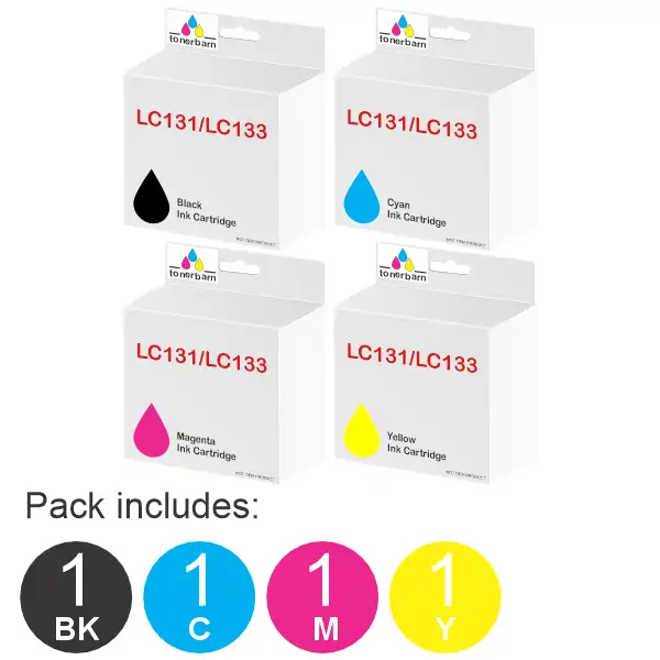 4 Pack - Compatible Brother LC131 / LC133 (1BK,1C,1M,1Y) Ink Cartridges LC-133BK, LC-133C, LC-133M, LC-133Y
