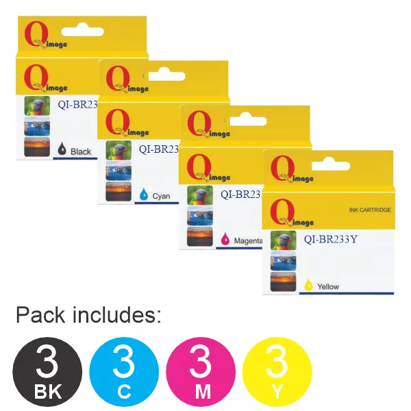 12 Pack – Compatible Brother LC233 (1BK,1C,1M,1Y) Ink Cartridges