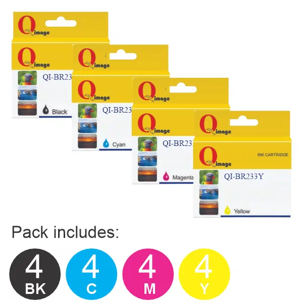 16 Pack – Compatible Brother LC233 (1BK,1C,1M,1Y) Ink Cartridges