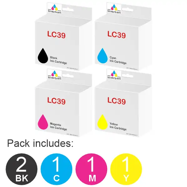 5 Pack – Compatible Brother LC39 (1BK,1C,1M,1Y) Ink Cartridges LC-39BK, LC-39C, LC-39M, LC-39Y