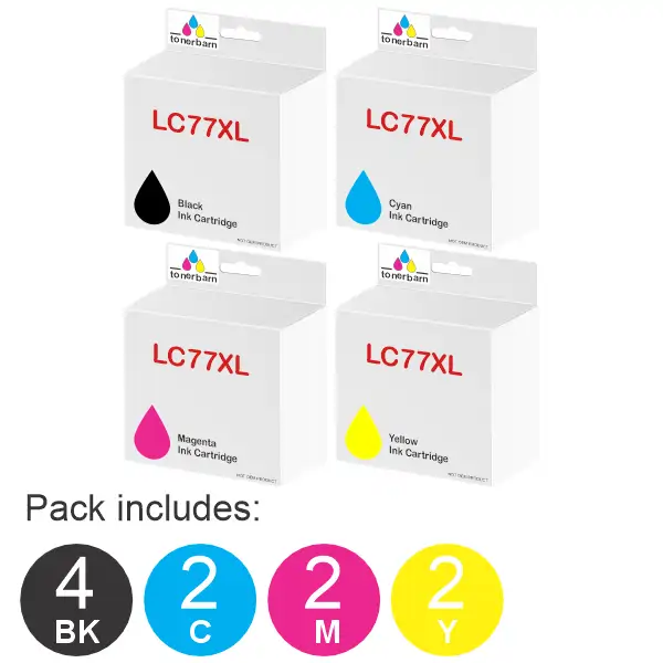 10 Pack – Compatible Brother LC77XL (1BK,1C,1M,1Y) High Yield Ink Cartridges LC-77XLBK, LC-77XLC, LC-77XLM, LC-77XLY