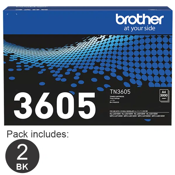 2 x Brother TN3605 Black Toner Cartridge TN-3605