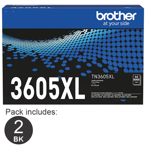 2 x Brother TN3605XL Black Toner Cartridge TN-3605XL