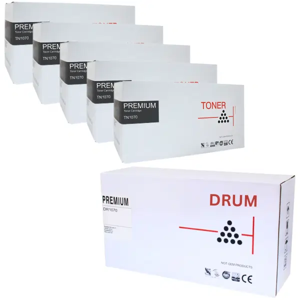 Compatible Brother DR1070 Drum Unit & 5 x Compatible Brother TN1070 Black Toner Cartridge DR-1070 TN-1070