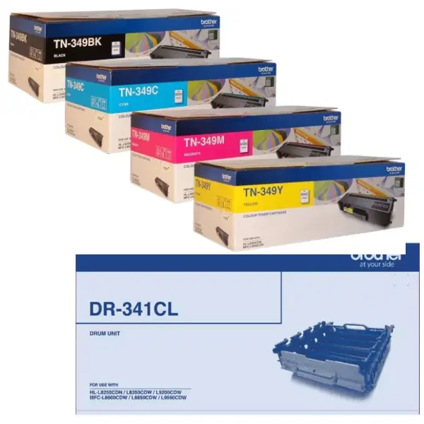 Brother DR341CL Drum Unit & 4 Pack Brother TN346 (1BK,1C,1M,1Y) Toner Cartridges DR-341CL TN-349