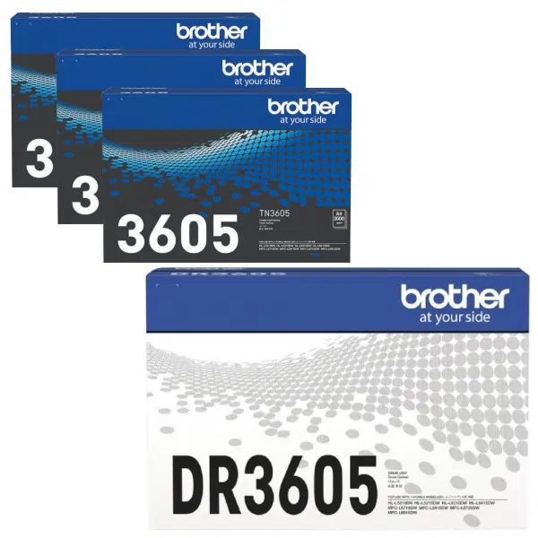 Brother DR3605 Drum Unit & 3 x Brother TN3605 Black Toner Cartridge DR-3605 TN-3605