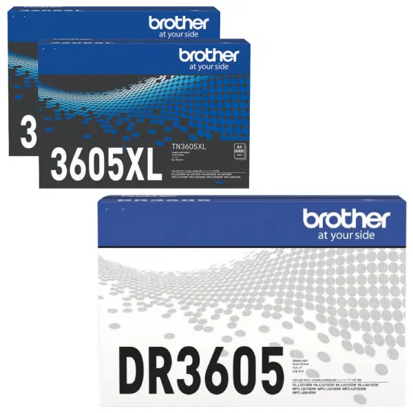 Brother DR3605 Drum Unit & 2 x Brother TN3605XL Black Toner Cartridge DR-3605 TN-3605XL