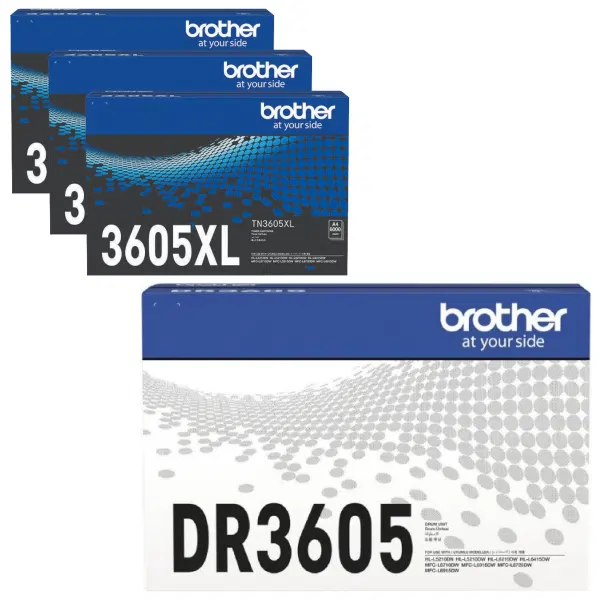 Brother DR3605 Drum Unit & 3 x Brother TN3605XL Black Toner Cartridge DR-3605 TN-3605XL