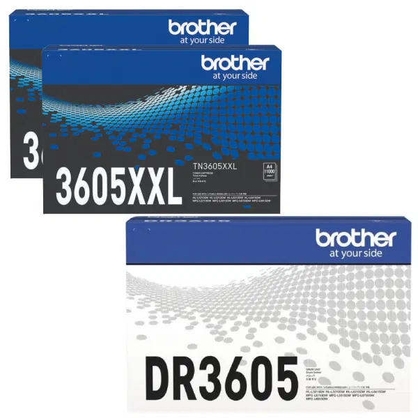 Brother DR3605 Drum Unit & 2 x Brother TN3605XXL Black Toner Cartridge DR-3605 TN-3605XXL