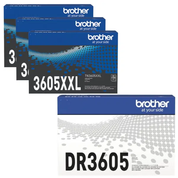 Brother DR3605 Drum Unit & 3 x Brother TN3605XXL Black Toner Cartridge DR-3605 TN-3605XXL