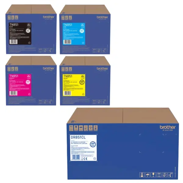 Brother DR851CL Drum Unit & 4 Pack Brother TN851 (1BK,1C,1M,1Y) Toner Cartridges DR-851CL TN-851