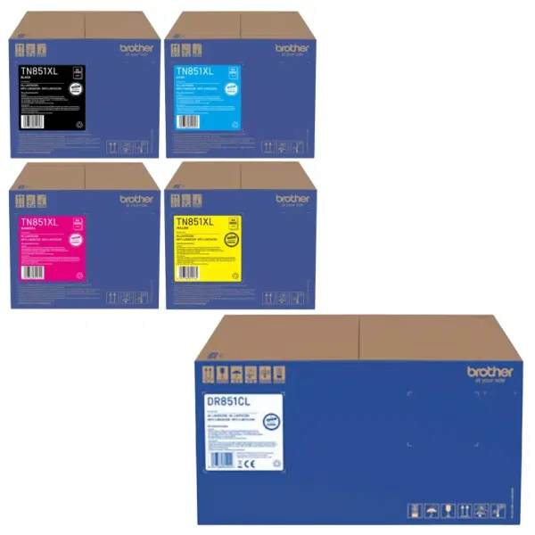 Brother DR851CL Drum Unit & 4 Pack Brother TN851XL (1BK,1C,1M,1Y) Toner Cartridges DR-851CL TN-851XL