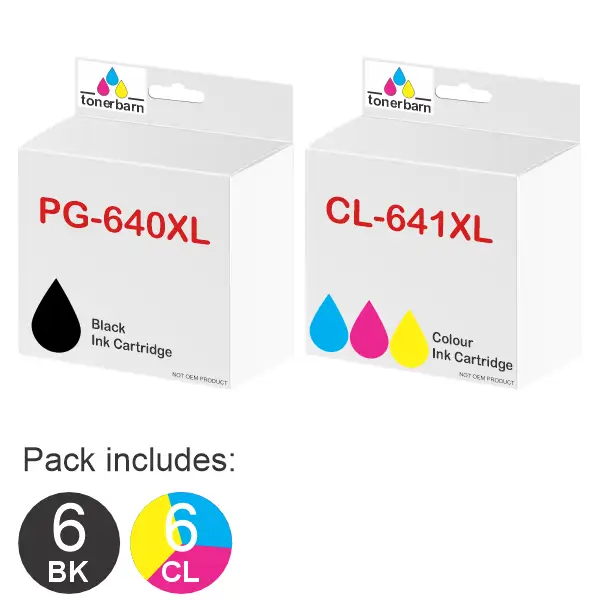 12 Pack – Compatible Canon 6 x PG640XL & 6 x CL641XL High Yield Ink Cartridges PG640XL, CL641XL