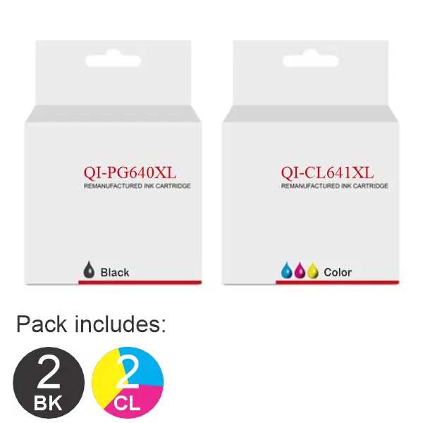 4 Pack – Compatible Canon 2 x PG640XL & 2 x CL641XL High Yield Ink Cartridges PG640XL & CL641XL