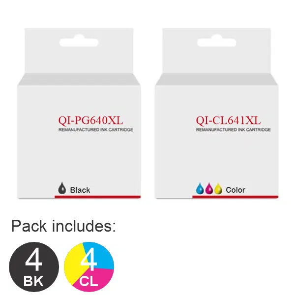 8 Pack – Compatible Canon 4 x PG640XL & 4 x CL641XL High Yield Ink Cartridges PG640XL & CL641XL