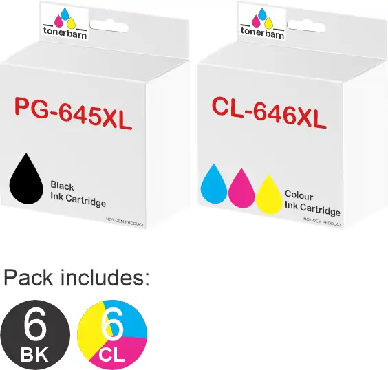 12 Pack – Compatible Canon 6 x PG645XL & 6 x CL646XL High Yield Ink Cartridges PG645XL, CL646XL