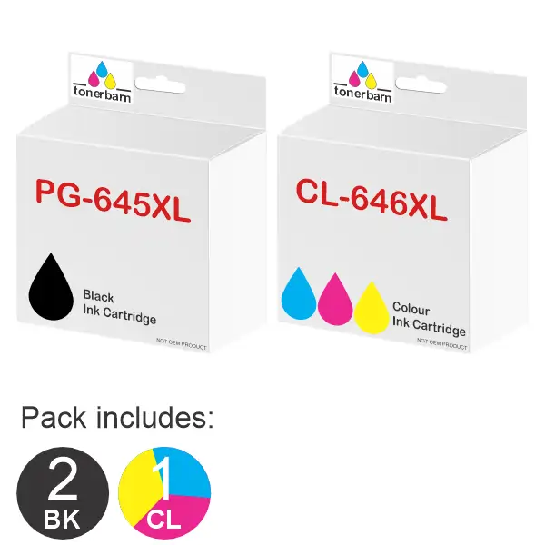 3 Pack – Compatible Canon 2 x PG645XL & 1 x CL646XL High Yield Ink Cartridges PG645XL, CL646XL