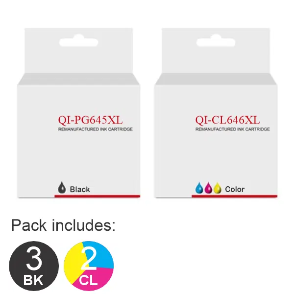 5 Pack – Compatible Canon 3 x PG645XL & 2 x CL646XL High Yield Ink Cartridges PG645XL & CL646XL