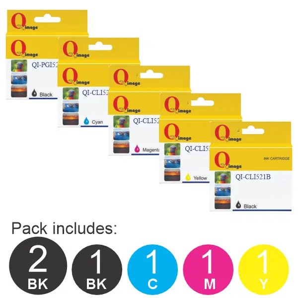 6 Pack – Compatible Canon PGI520 & CLI521 (2BK,1PBK,1C,1M,1Y) Ink Cartridges PGI520 & CLI521 Value Pack