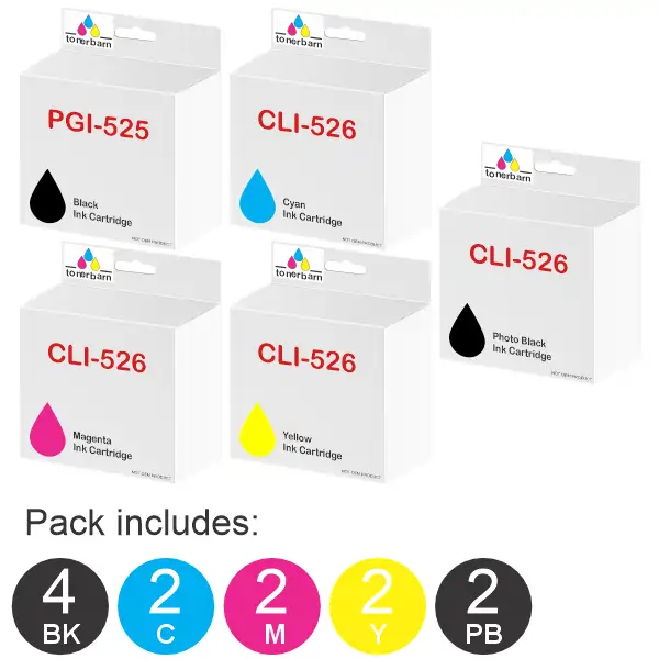 12 Pack – Compatible Canon PGI525 & CLI526 (4BK,2PBK,2C,2M,2Y) Ink Cartridges PGI520BK, CLI521C, CLI521M, CLI521Y, CLI521BK