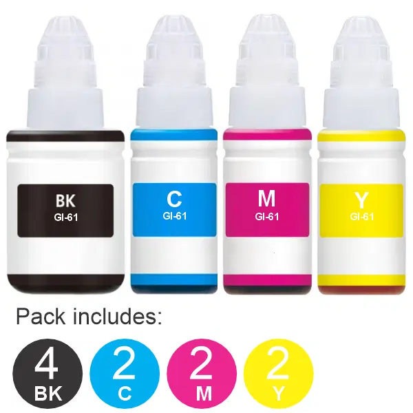 10 Pack – Compatible Canon GI61 (4BK,2C,2M,2Y) Ink Bottles GI61 Value Pack