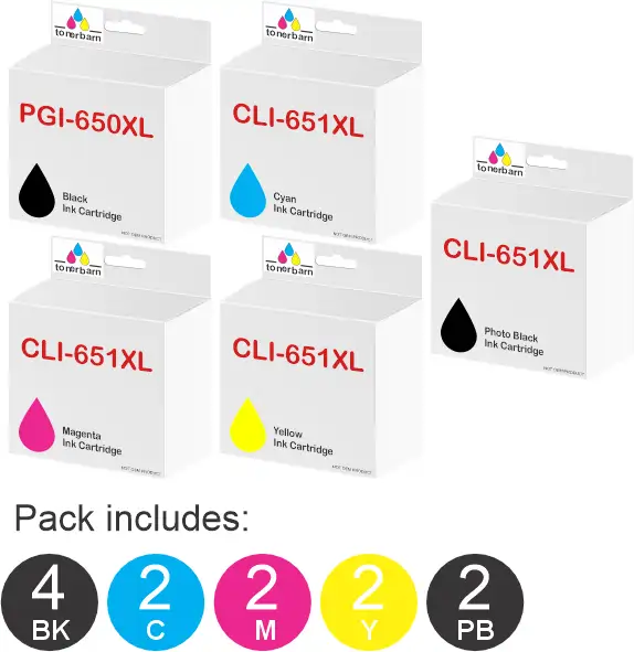 12 Pack – Compatible Canon PGI650XL & CLI651XL (4BK,2PBK,2C,2M,2Y) High Yield Ink Cartridges PGI650XL & CLI651XL Value Pack PGI650XLBK, CLI651XLC, CLI651XLM, CLI651XLY, CLI651XLBK
