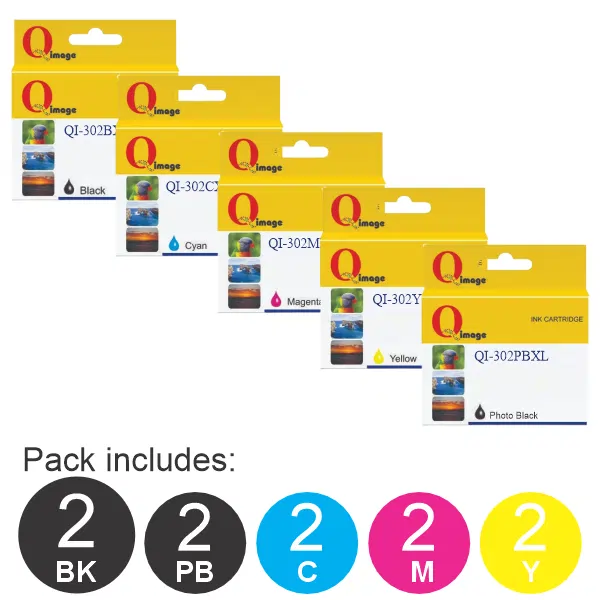 10 Pack – Compatible Epson 302XL (2BK,1PBK,1C,1M,1Y) High Yield Ink Cartridges Value Pack