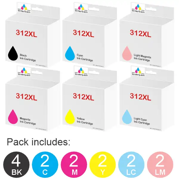 14 Pack – Compatible Epson 312XL (4BK,2C,2LC,2M,2LM,2Y) High Yield Ink Cartridges Value Pack