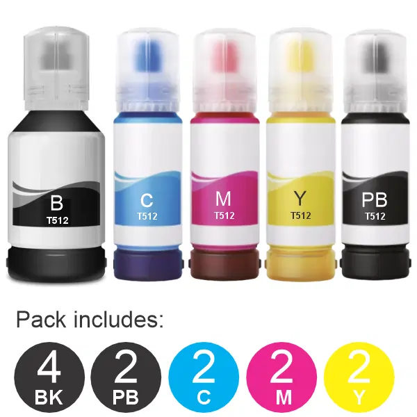 12 Pack – Compatible Epson T512 (4BK,2PBK,2C,2M,2Y) Ink Bottles Value Pack